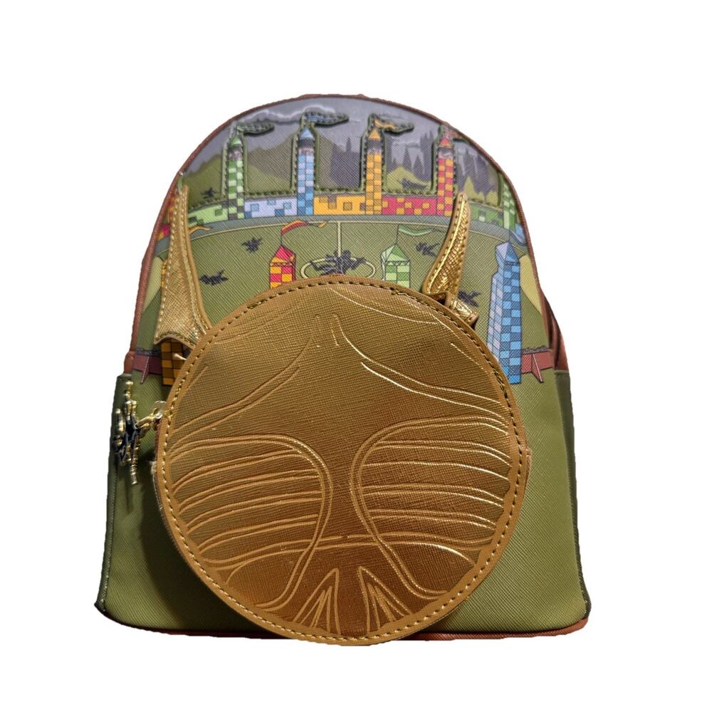 Loungefly, Harry Potter Golden Snitch/ quidditch, Green and Gold Backpack, NWT